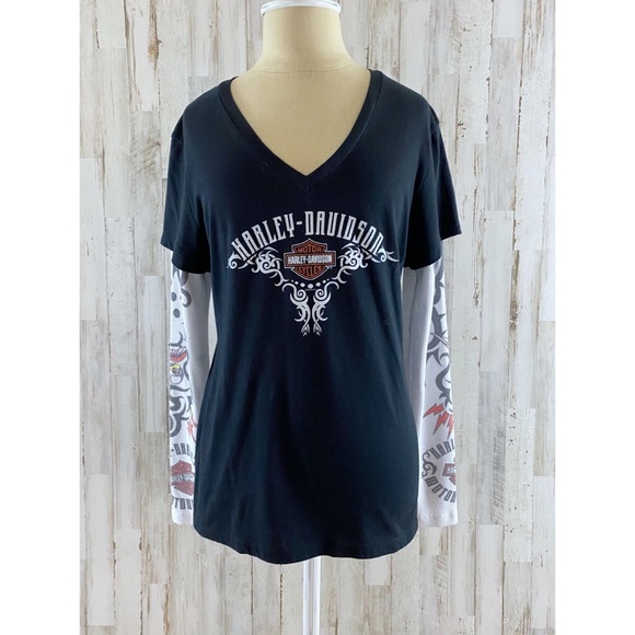 Harley-Davidson Tops - Harley Davidson tattoo sleeve v-neck t-shirt